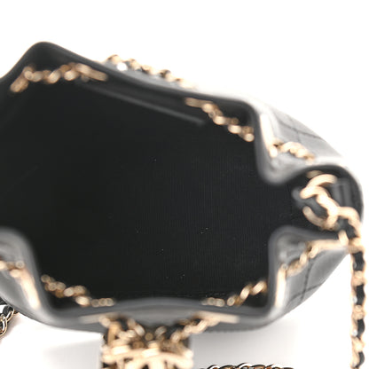 Chanel Calfskin Stitched Chain Bucket Bag Black 5 of 9