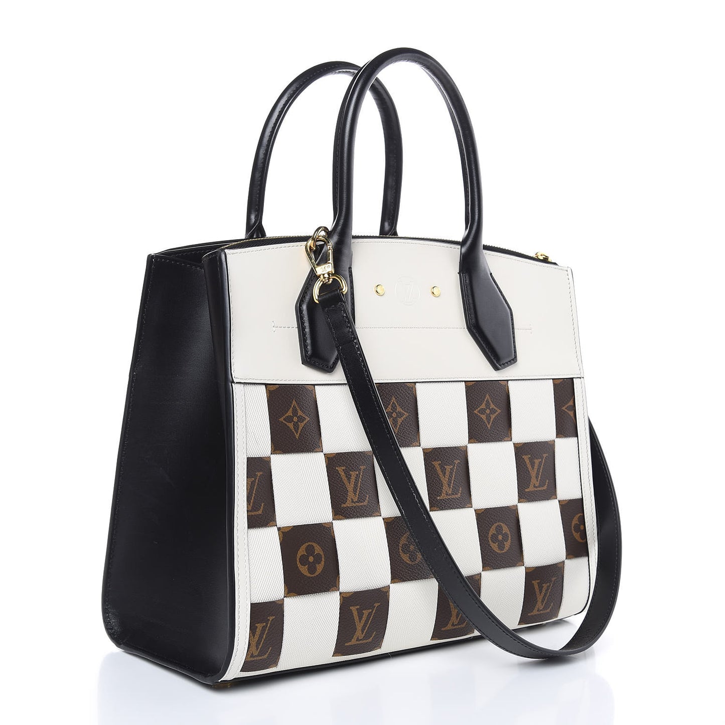 Calfskin Monogram Damier Tressage City Steamer MM Creme