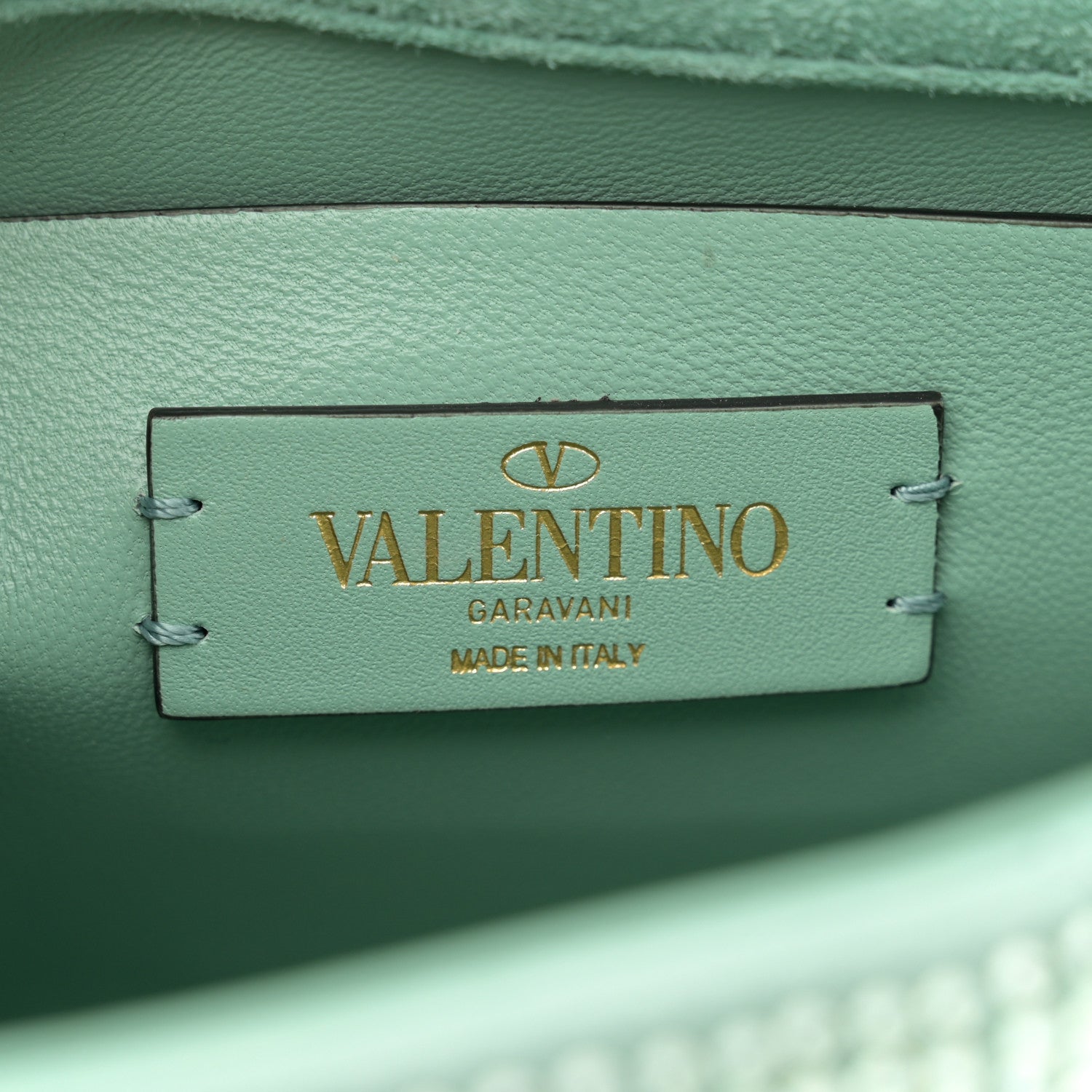 Valentino Garavani Crystal Suede Small Roman Stud Shoulder Bag Green 6 of 10