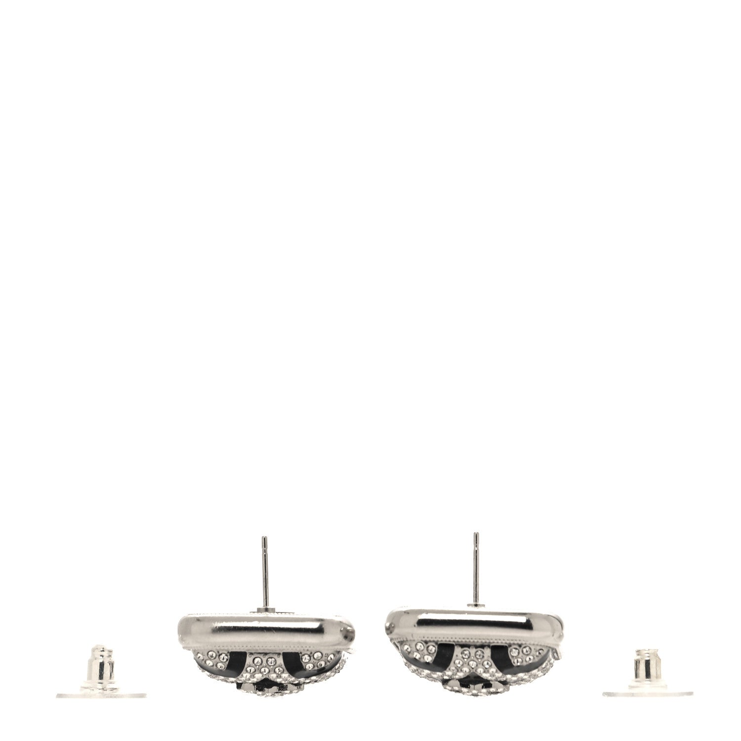 Chanel Crystal Star Square CC Earrings Silver Black 3 of 4