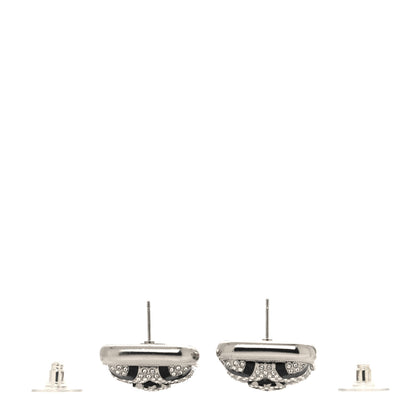 Chanel Crystal Star Square CC Earrings Silver Black 3 of 4