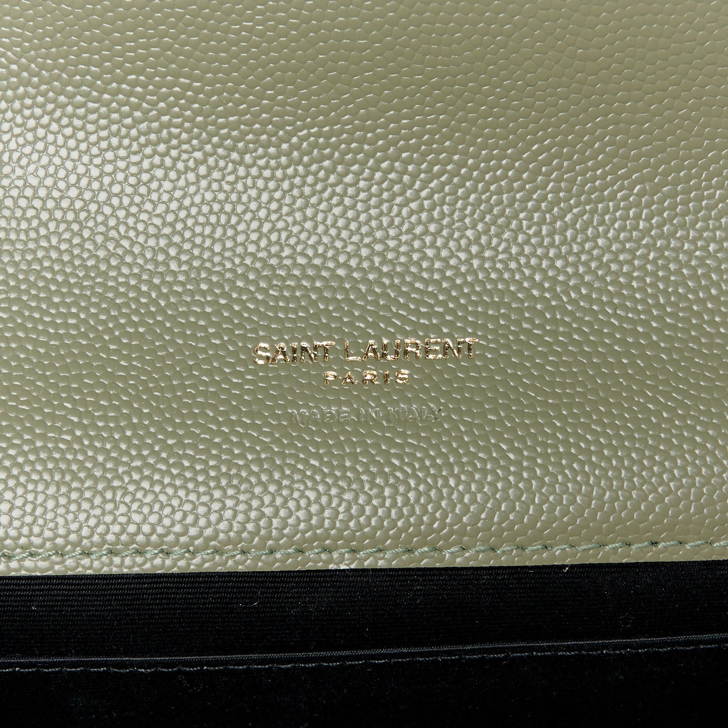 Saint Laurent Grain De Poudre Matelasse Chevron Monogram Envelope Clutch Light Sage 6 of 11