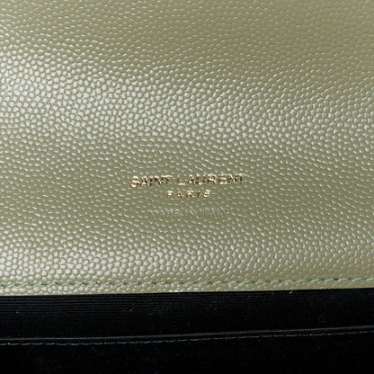 Saint Laurent Grain De Poudre Matelasse Chevron Monogram Envelope Clutch Light Sage 6 of 11