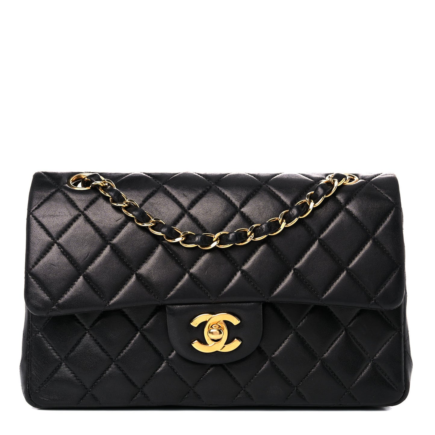 Lambskin Quilted Medium Double Flap Black