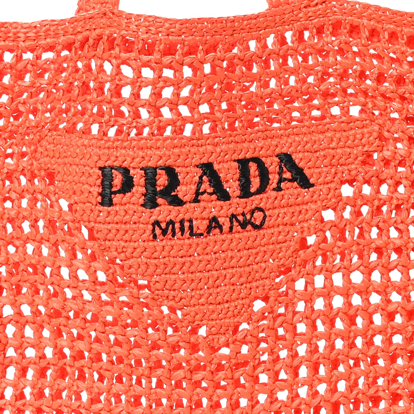 Yarn Raffia Effect Crochet Logo Embroidered Tote Bag Arancio