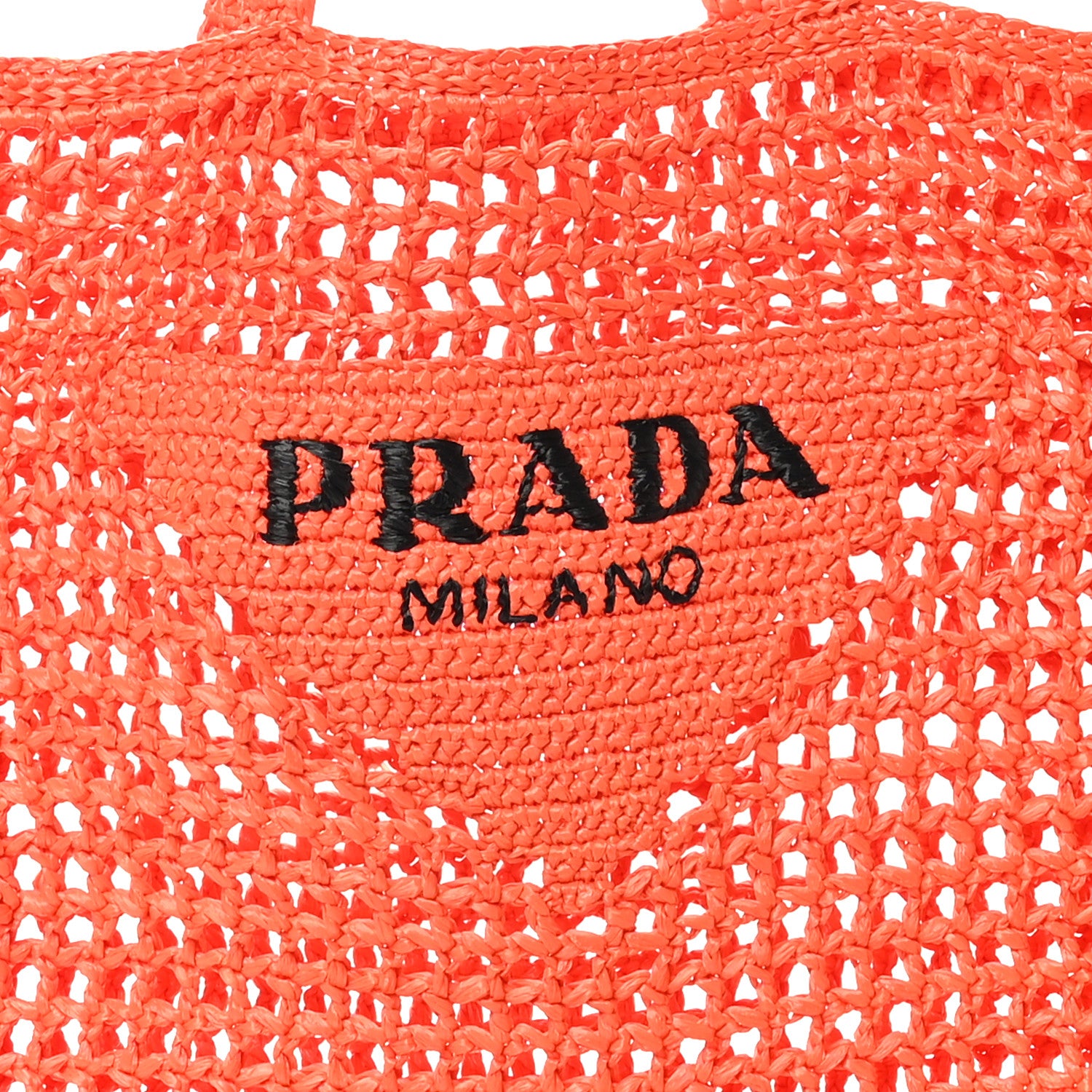 Prada Yarn Raffia Effect Crochet Logo Embroidered Tote Bag Arancio 7 of 9
