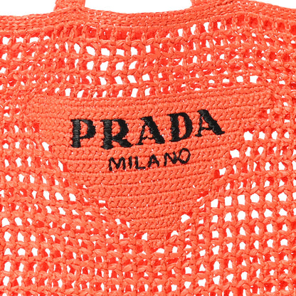 Prada Yarn Raffia Effect Crochet Logo Embroidered Tote Bag Arancio 7 of 9