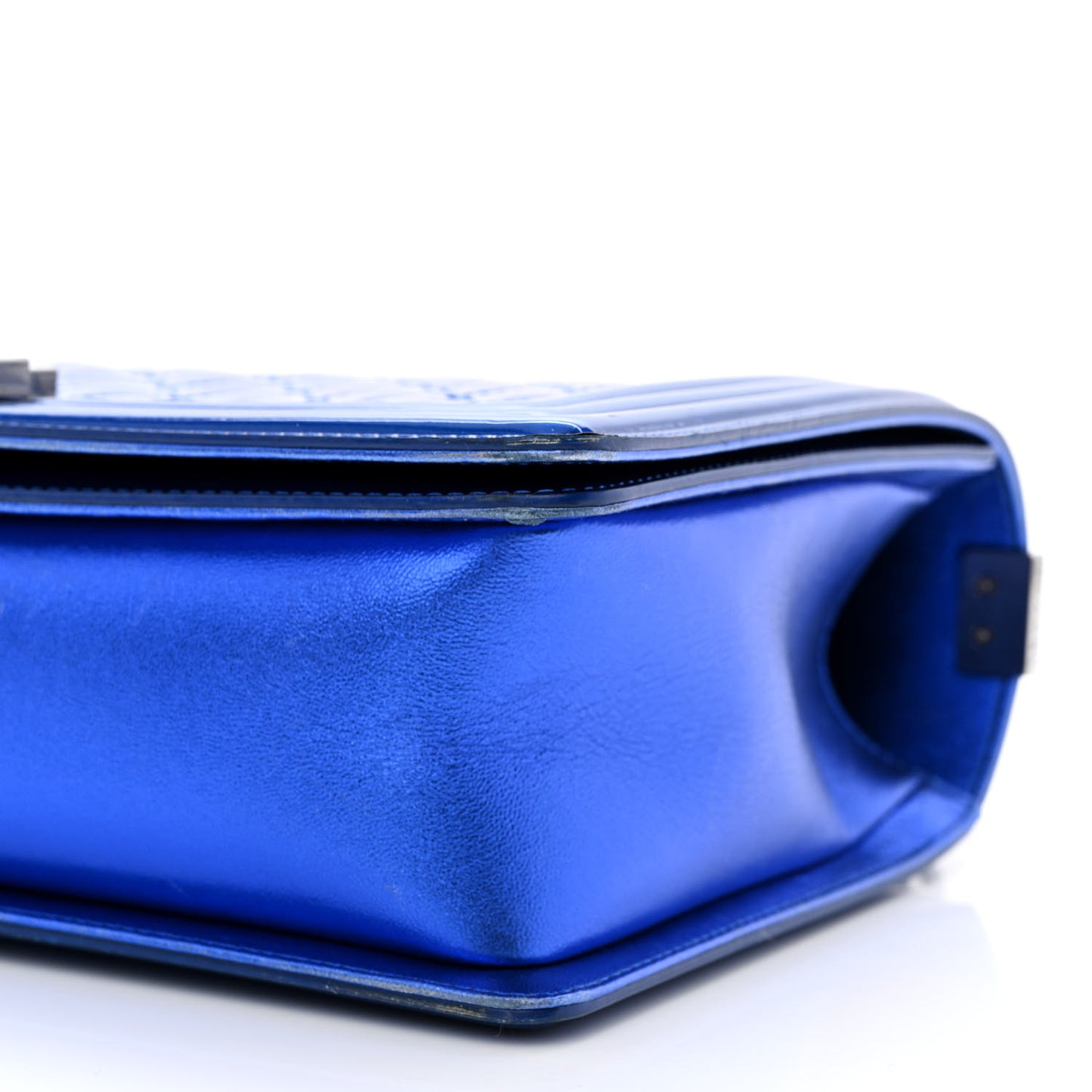 Metallic Patent Quilted New Medium Boy Flap Blue