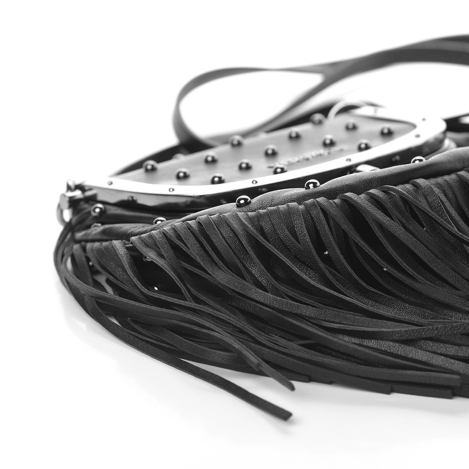 Versace Nappa Studded Fringe Crossbody Bag Black 7 of 9