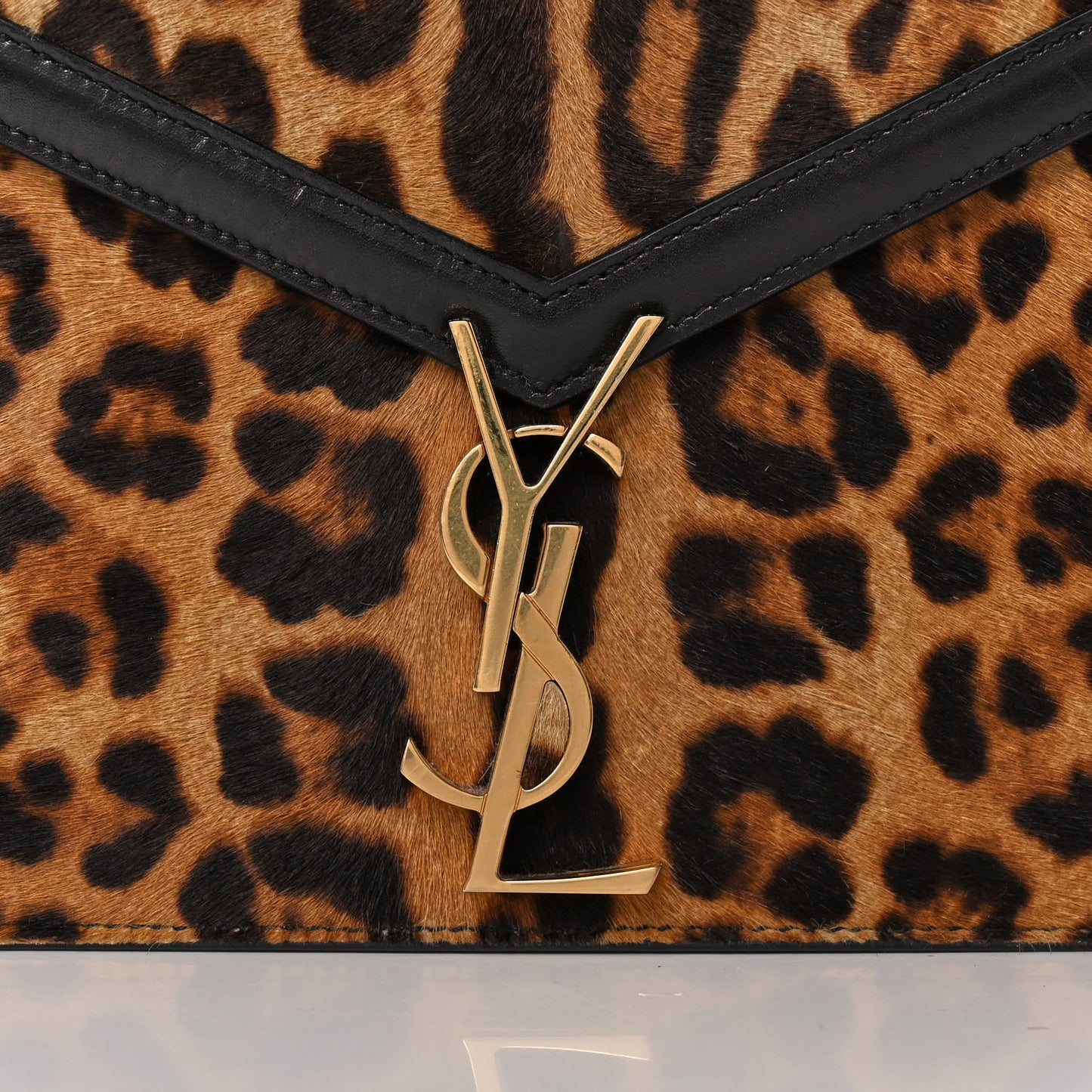 Pony Hair Leopard Print Monogram Cassandra Clasp Bag Black