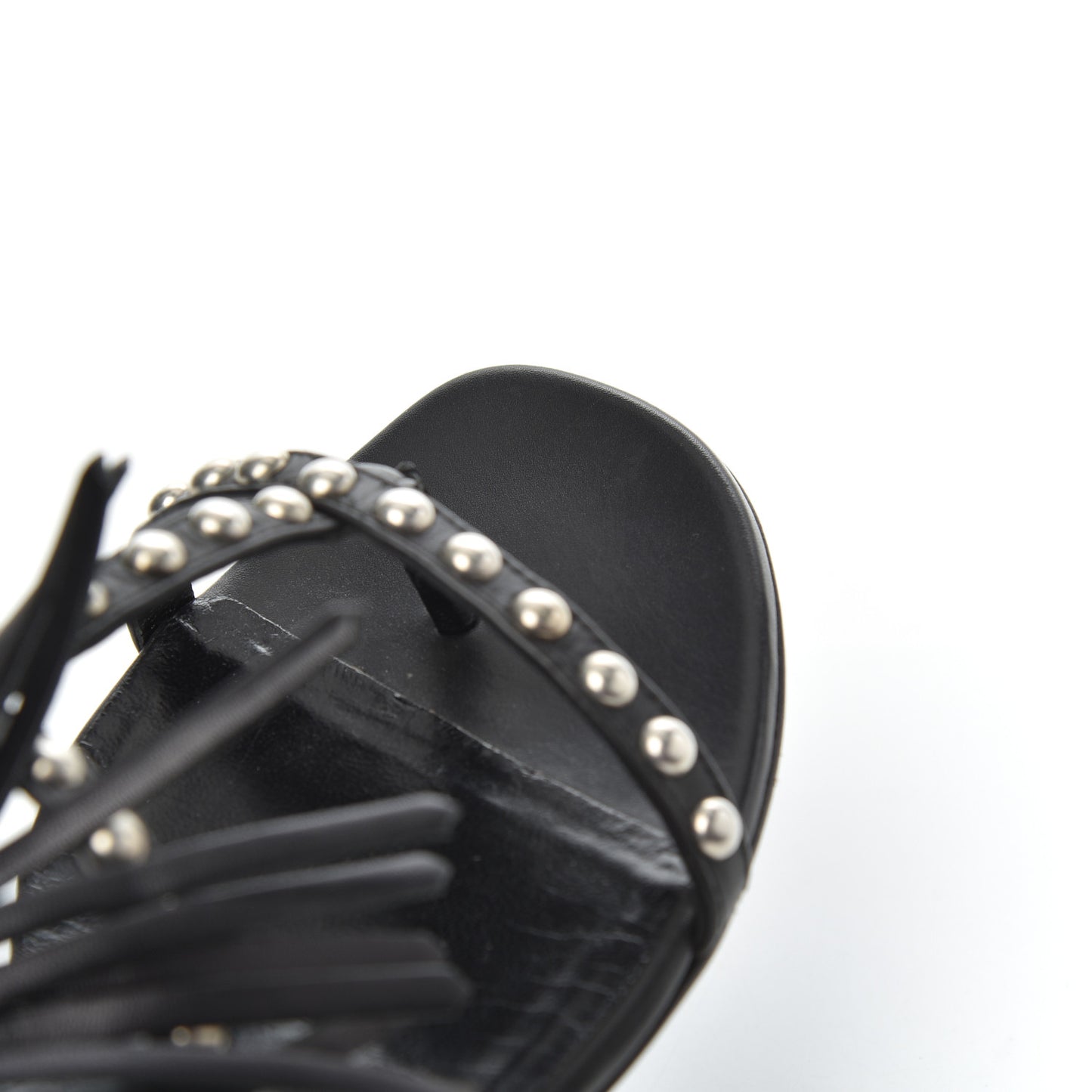 Calfskin Studded Fringe Cyuko Sandals 37 Black
