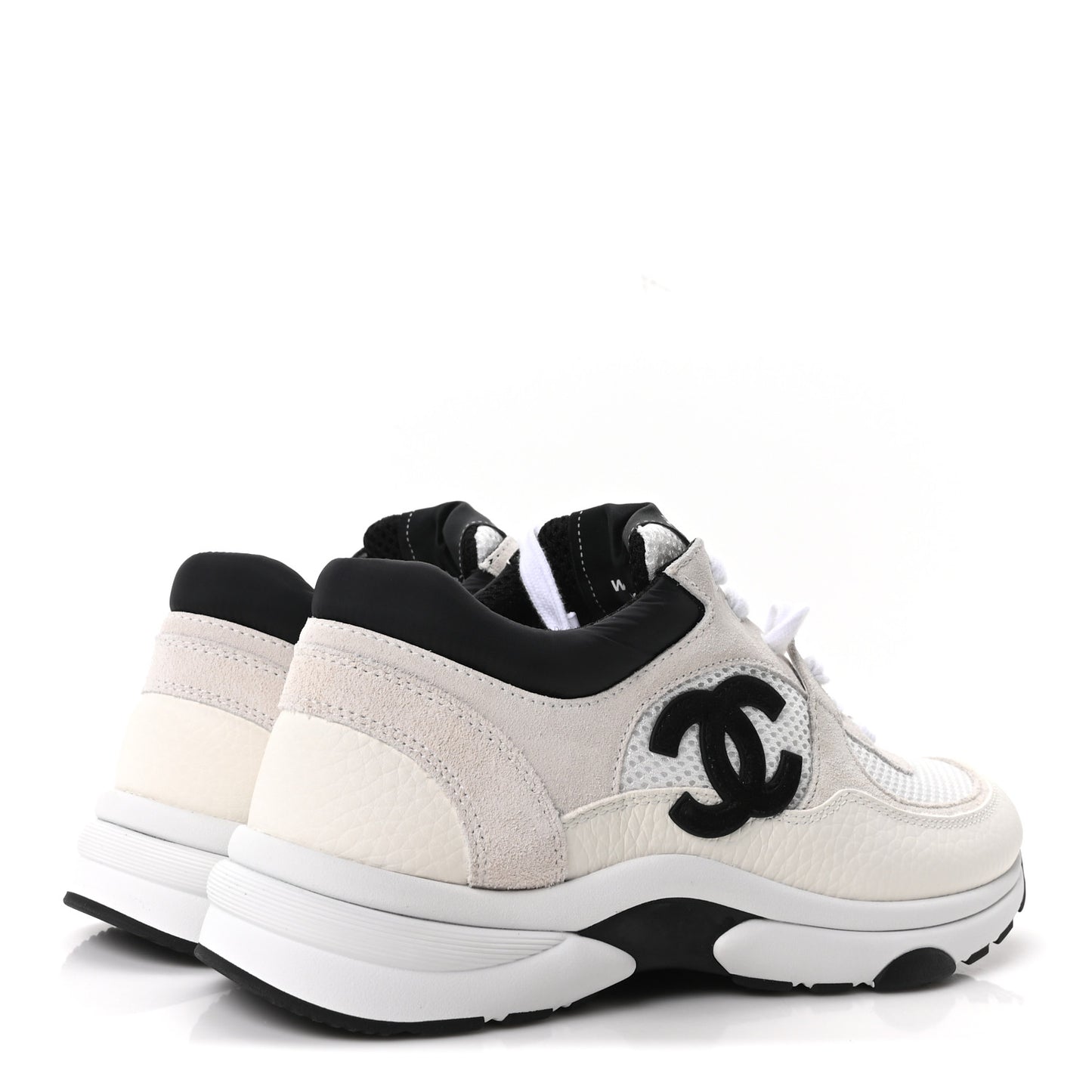 Mesh Suede Grained Calfskin Womens CC Sneakers 38 White Black
