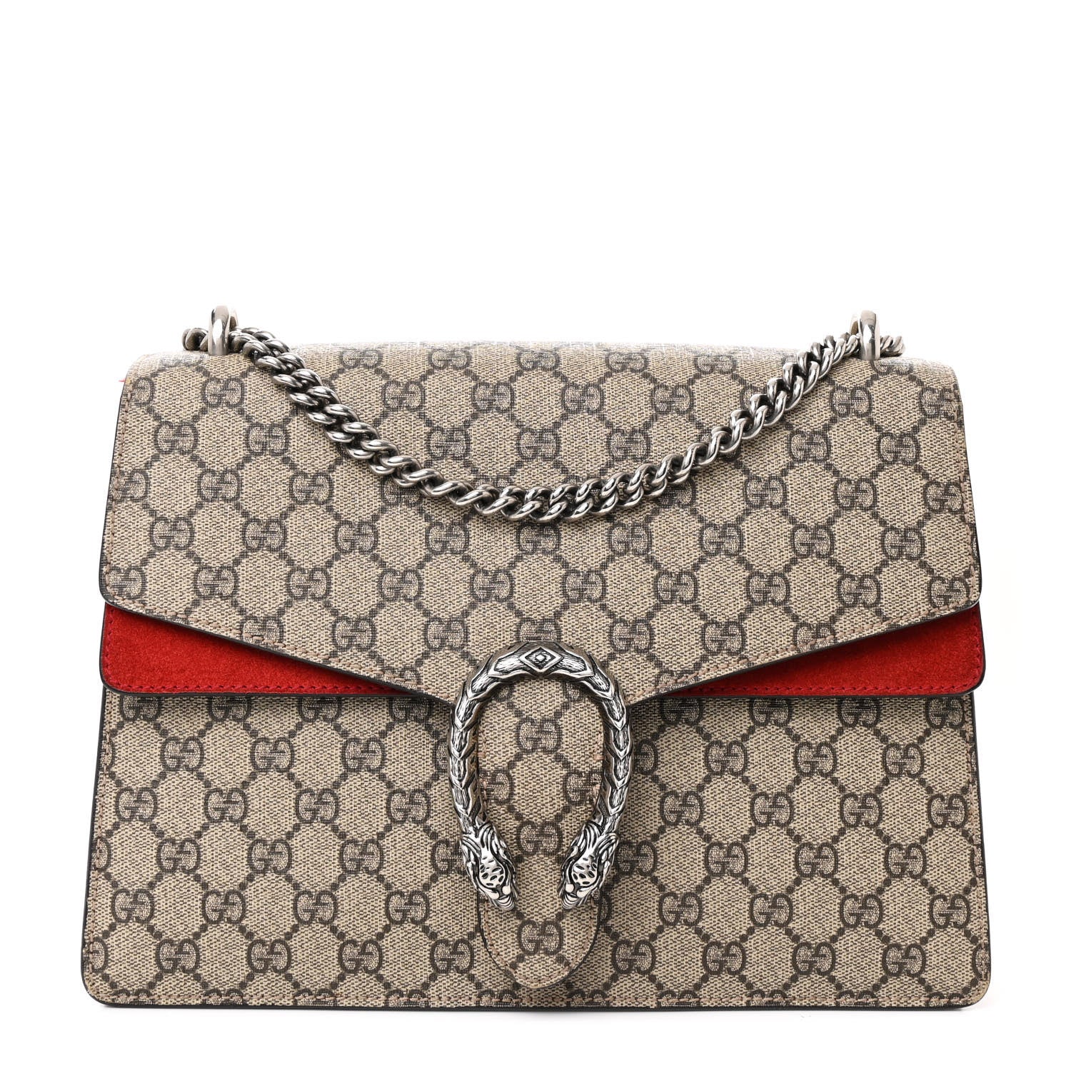 Gucci GG Supreme Monogram Suede Cudu Medium Dionysus Shoulder Bag Beige Ebony Vulcanic Red 1 of 16