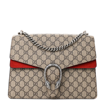 Gucci GG Supreme Monogram Suede Cudu Medium Dionysus Shoulder Bag Beige Ebony Vulcanic Red 1 of 16