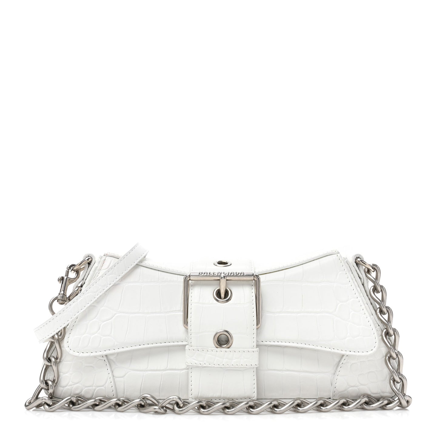 Calfskin Crocodile Embossed Small Lindsay Shoulder Bag Optic White