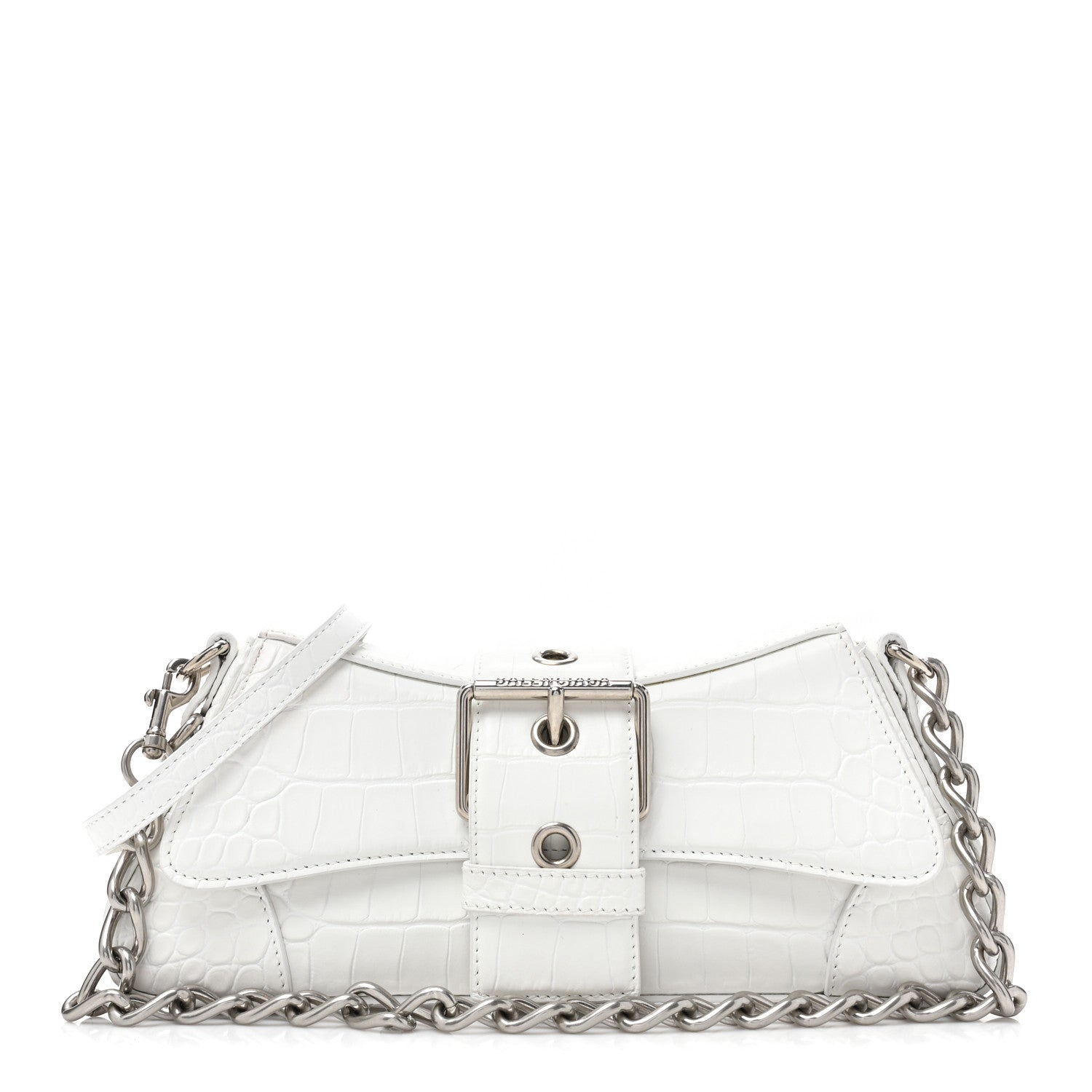 Balenciaga Calfskin Crocodile Embossed Small Lindsay Shoulder Bag Optic White 1 of 11