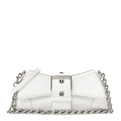 Balenciaga Calfskin Crocodile Embossed Small Lindsay Shoulder Bag Optic White 1 of 11
