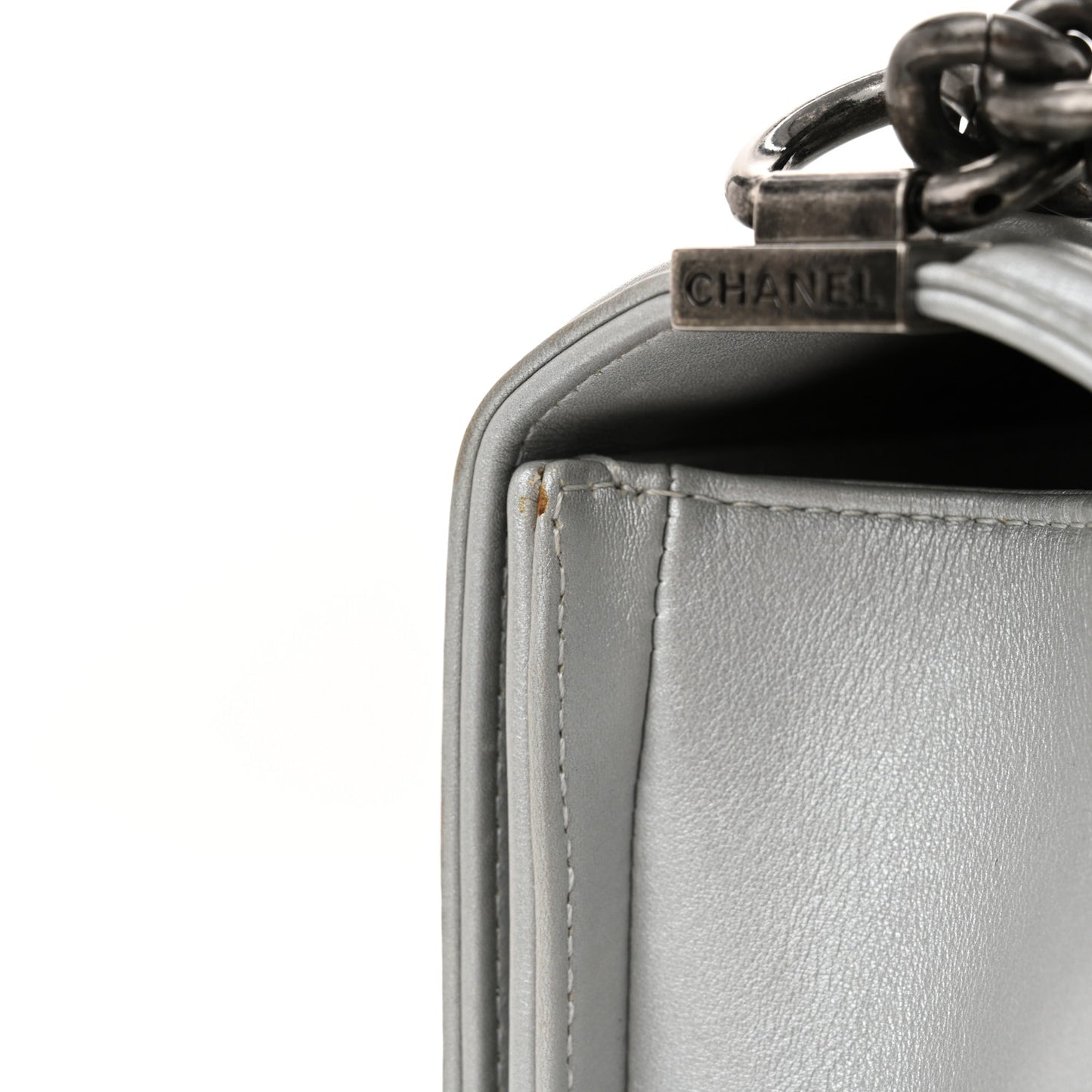 Metallic Calfskin Quilted New Medium Boy Flap Silver