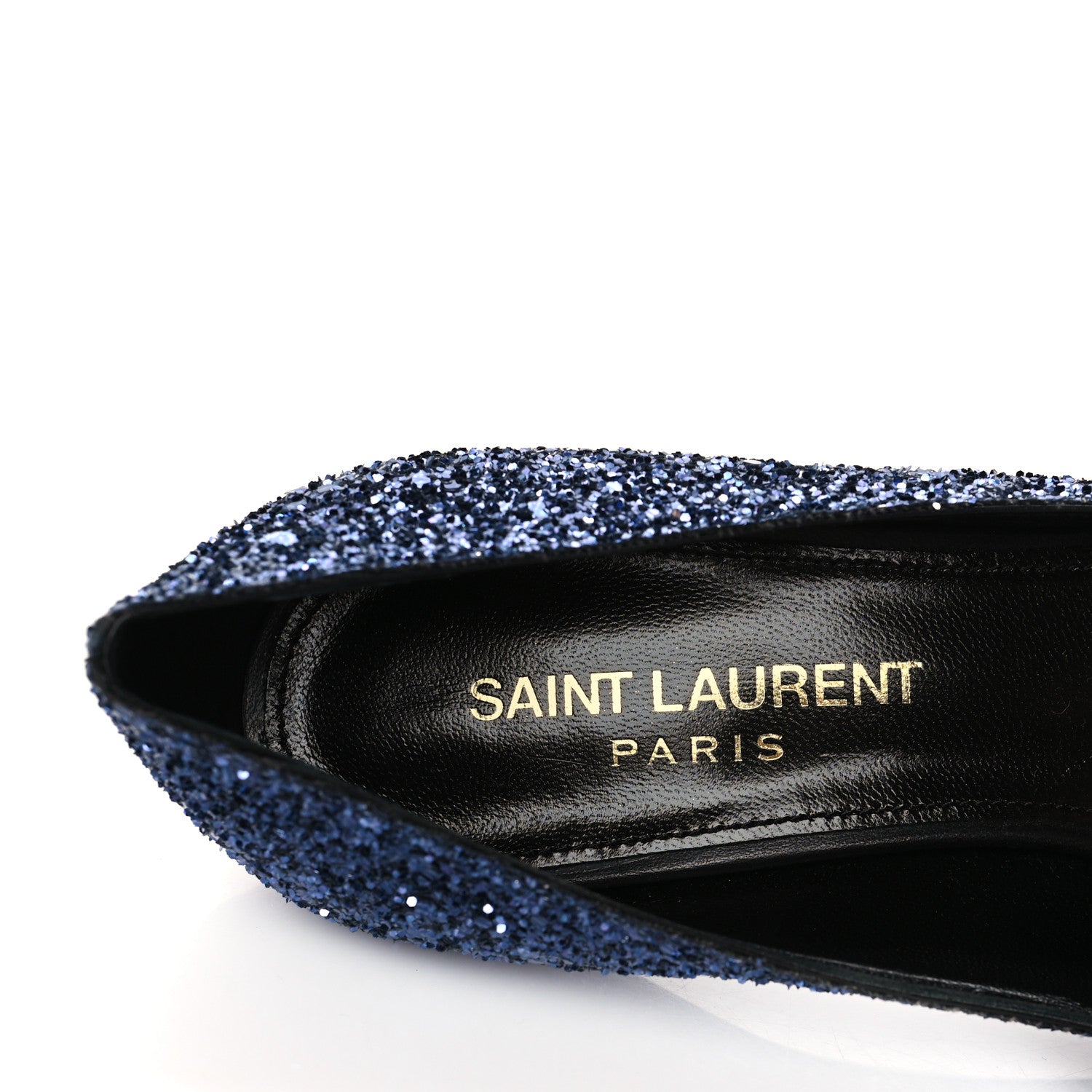 Saint Laurent Charlotte Glitter Point-toe Kitten-Heel Pumps 36.5 Blue 7 of 9
