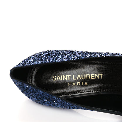 Saint Laurent Charlotte Glitter Point-toe Kitten-Heel Pumps 36.5 Blue 7 of 9