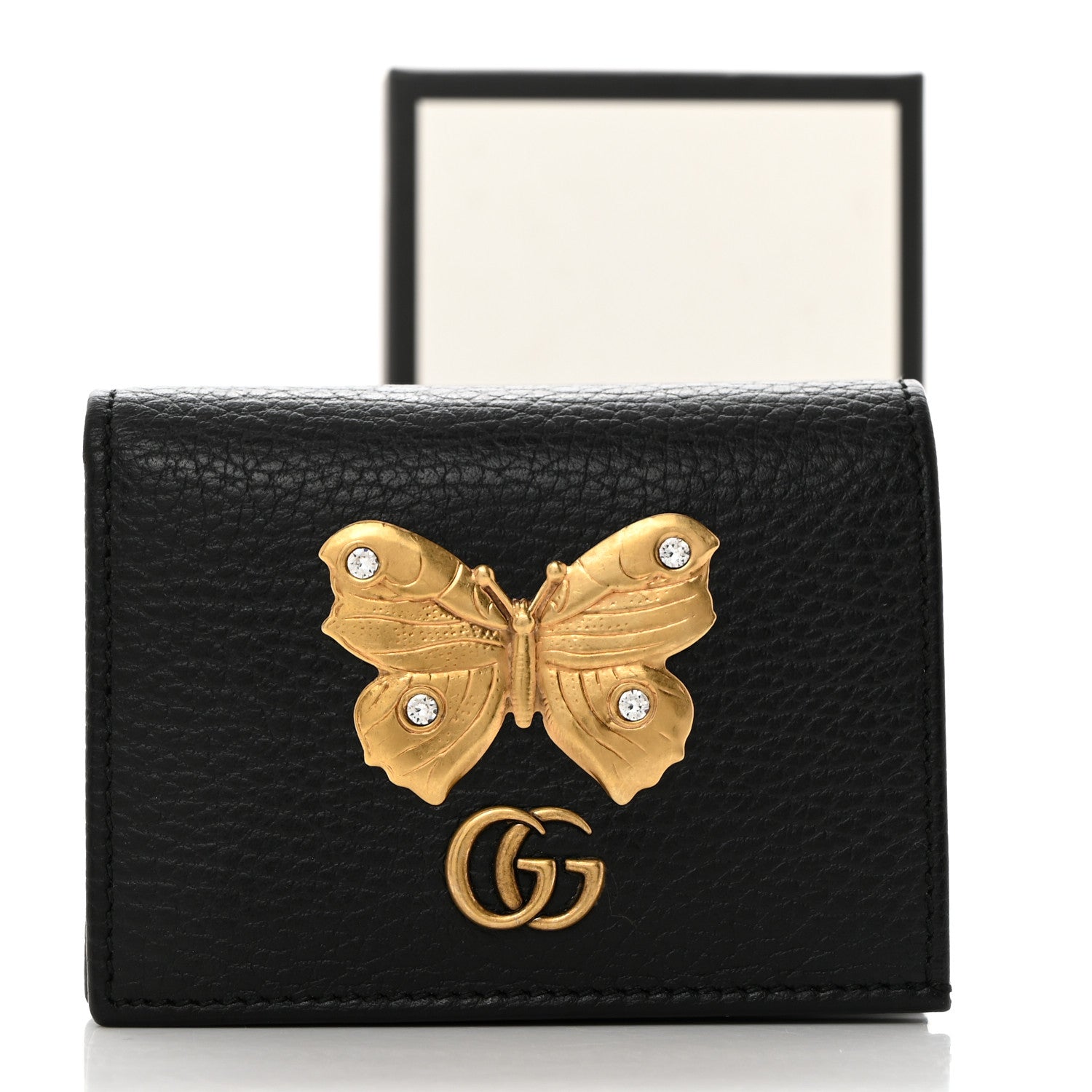 Gucci Pebbled Calfskin Butterfly Card Case Black 8 of 8