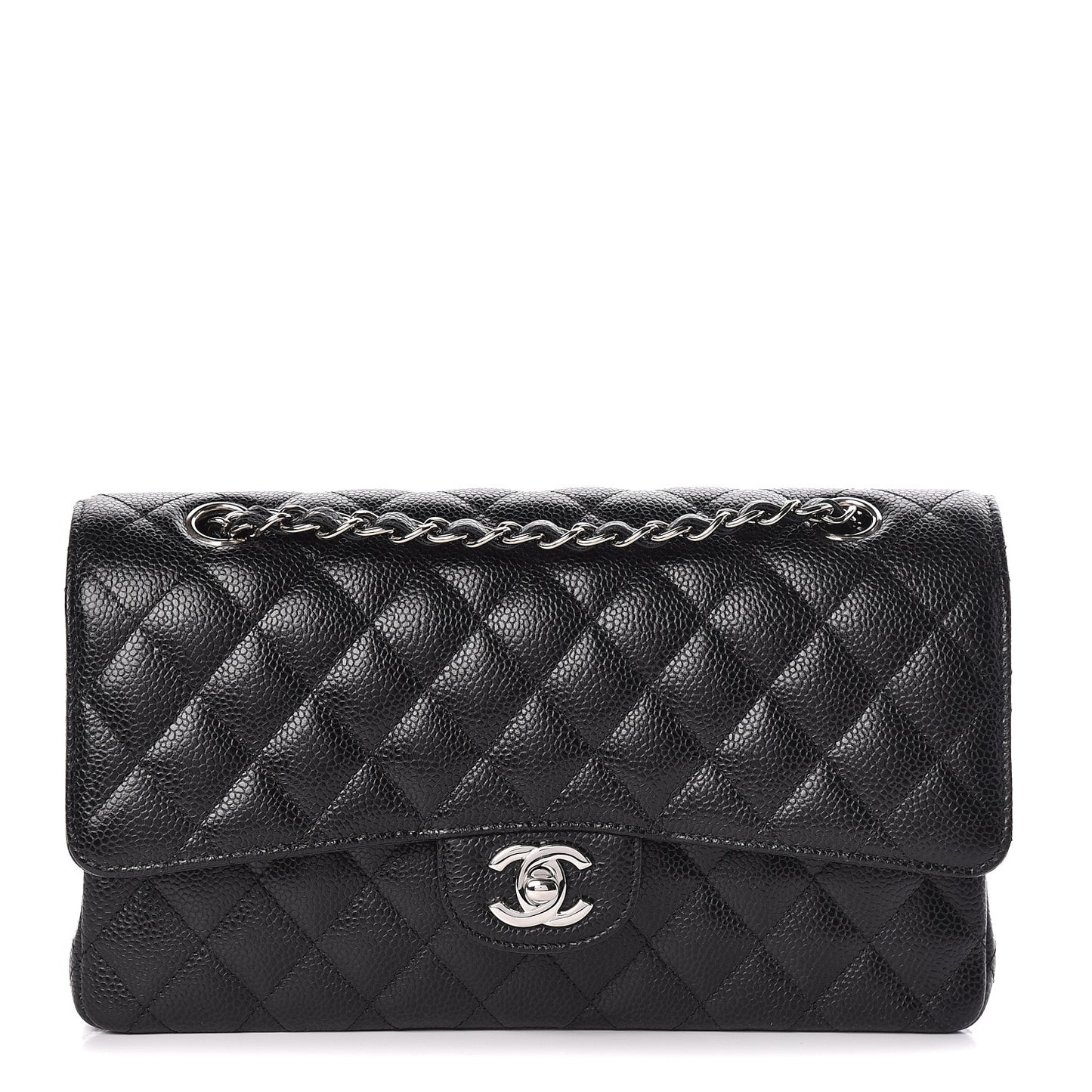 Caviar Quilted Medium Double Flap Black