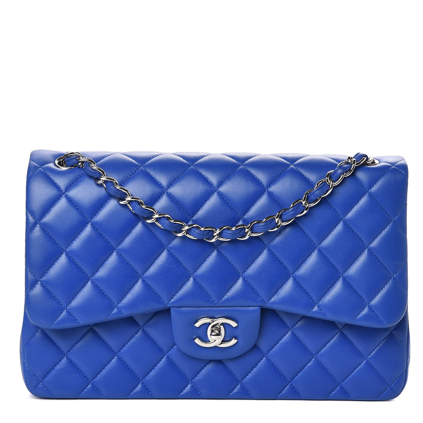 Lambskin Quilted Jumbo Double Flap Blue