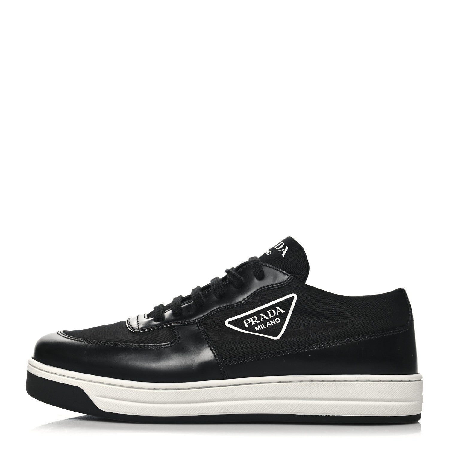 Prada Spazzolato Rois Re-Nylon Triangle Logo Womens Low Top Sneakers 38.5 Black 1 of 8