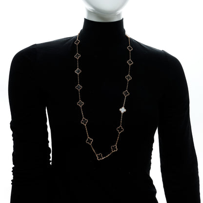 Van Cleef & Arpels 18K Rose Gold Silver Obsidian 20 Motifs Vintage Alhambra Necklace 2 of 7