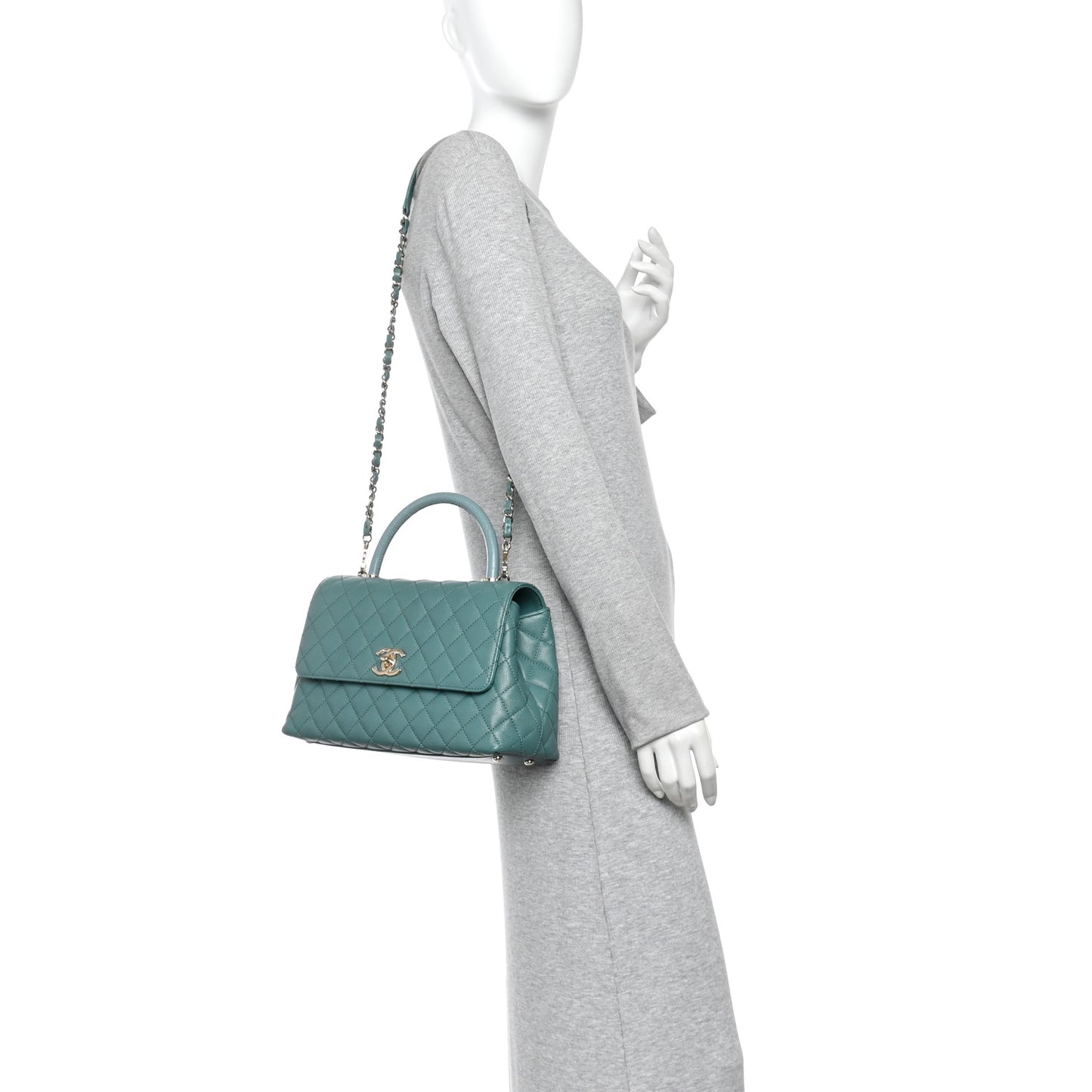 Caviar Quilted Lizard Embossed Small Coco Handle Flap Green