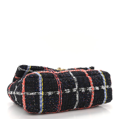 Chanel Tweed Quilted Large Chanel 19 Flap Black Orange Blue 4 of 10