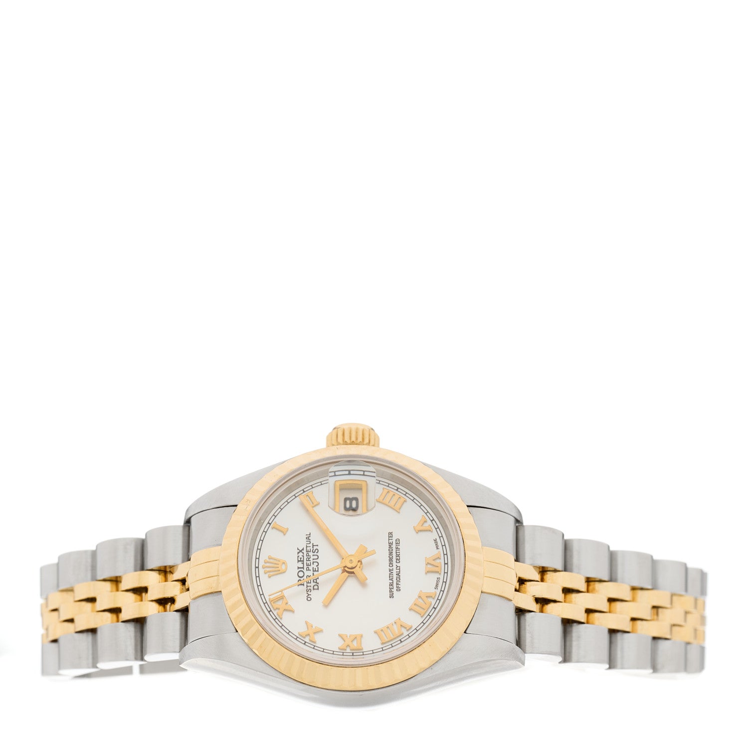 Rolex Stainless Steel 18K Yellow Gold 26mm Oyster Perpetual Datejust Watch White Roman 69173 2 of 4