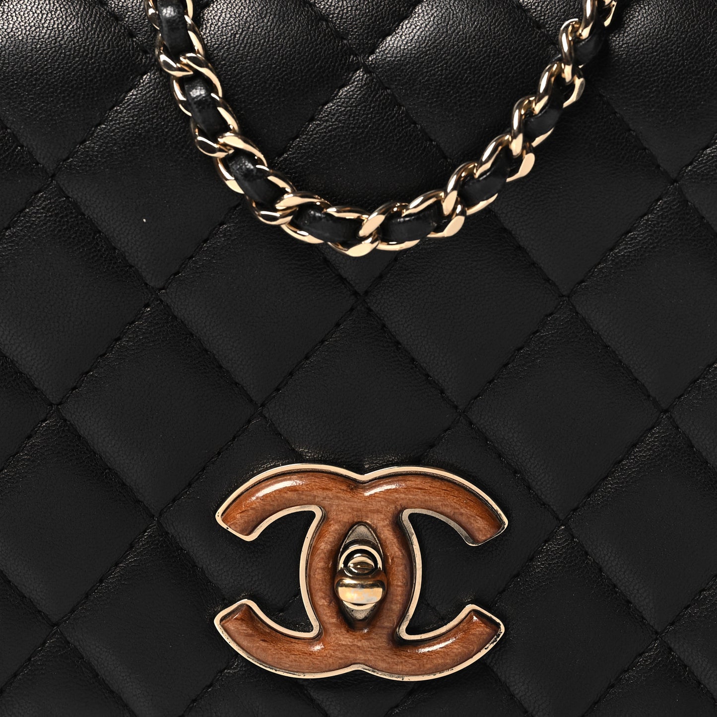 Lambskin Quilted Wood Mini Coco Handle Flap Black