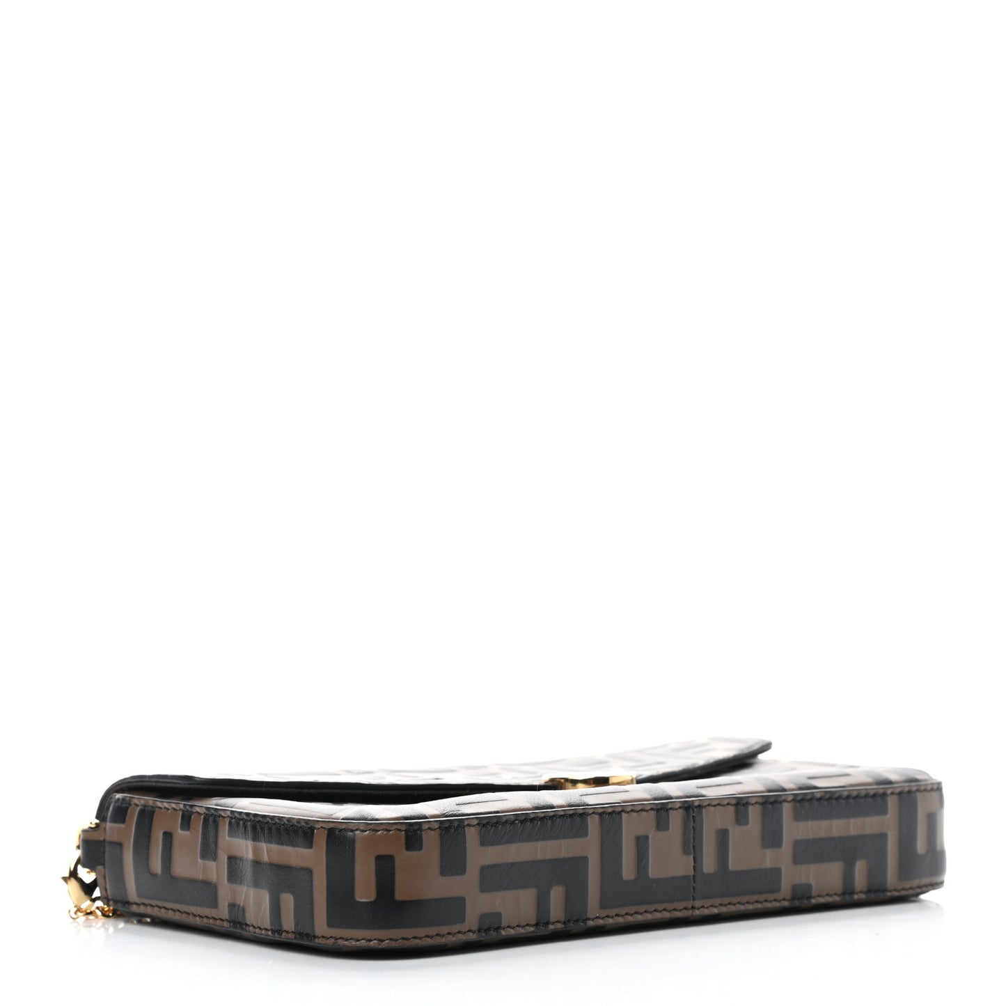 Vitello Soft F is Fendi Bi-Color FF 1974 Embossed Envelope Wallet On Chain with Pouches Maya Black
