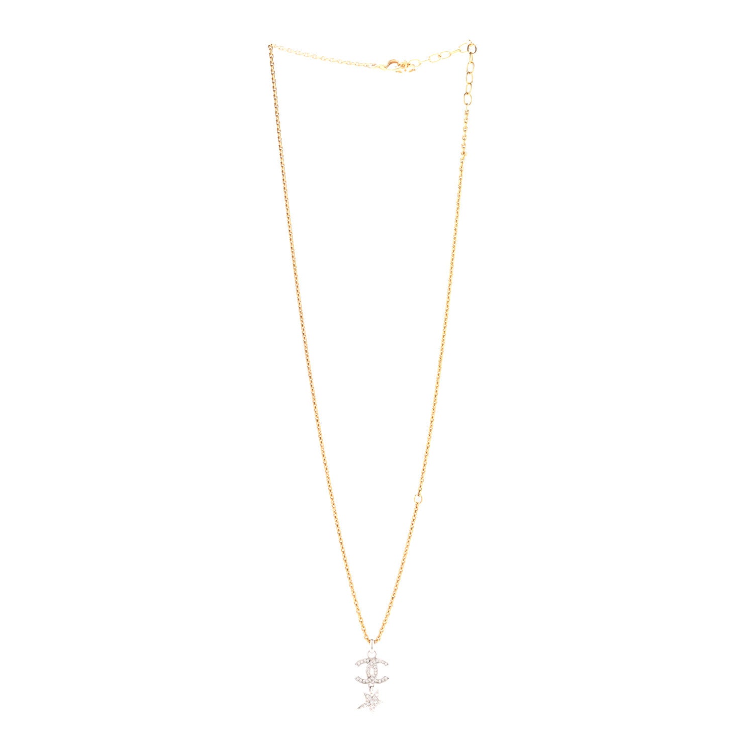 Chanel Crystal Star CC Pendant Necklace Silver Gold 3 of 6
