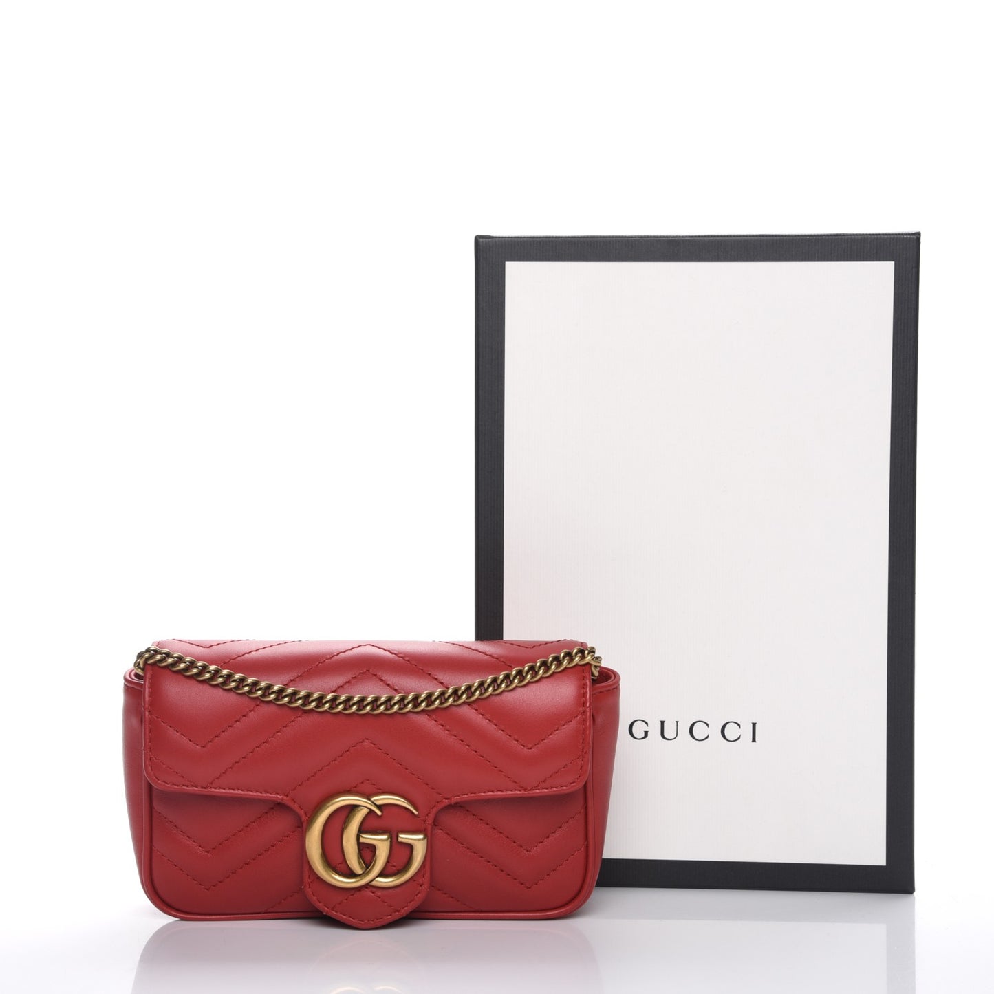 Calfskin Matelasse Super Mini GG Marmont Shoulder Bag Hibiscus Red