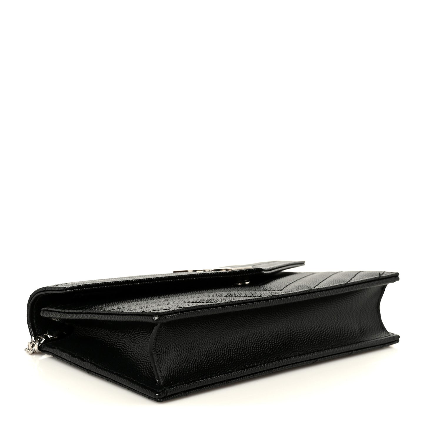 Grain De Poudre Matelasse Chevron Monogram Envelope Chain Wallet Black