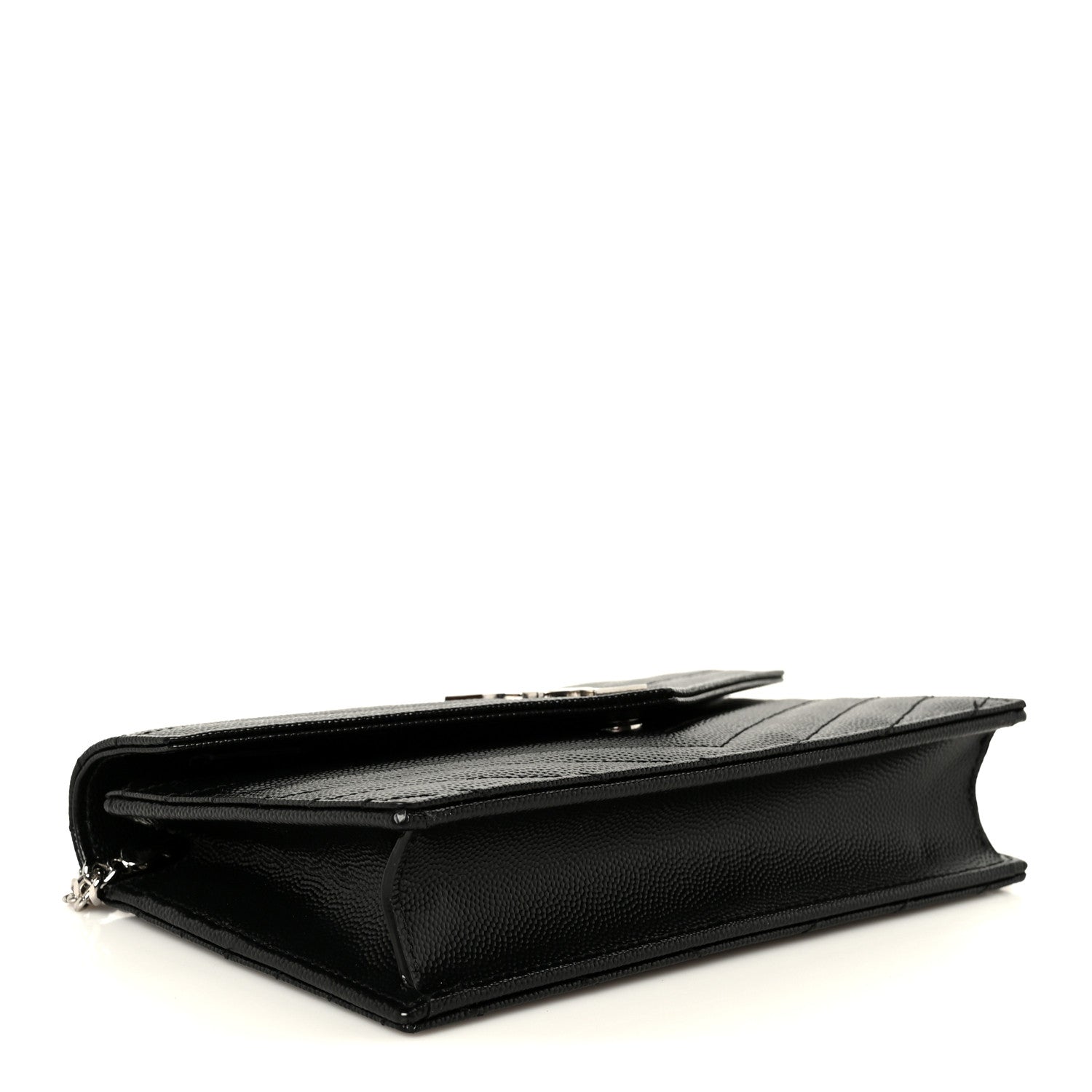 Saint Laurent Grain De Poudre Matelasse Chevron Monogram Envelope Chain Wallet Black 4 of 10