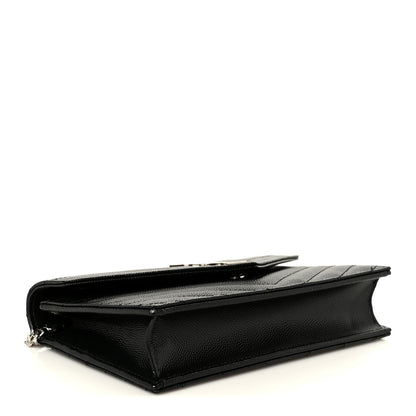 Saint Laurent Grain De Poudre Matelasse Chevron Monogram Envelope Chain Wallet Black 4 of 10