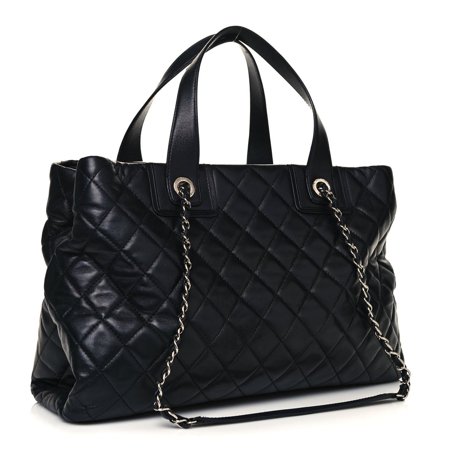 Lambskin Quilted Daily Shopping Tote Black
