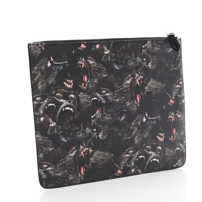 Givenchy Coated Canvas All Over Monkey Brother Print Large Zip Pouch Black 3 of 7