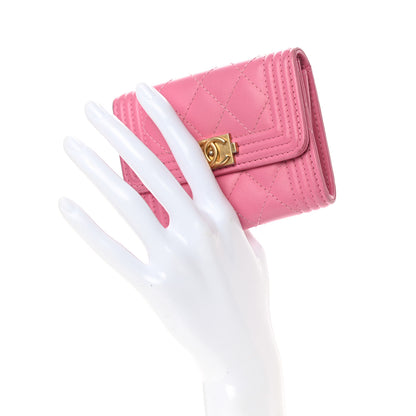 Chanel Lambskin Quilted Boy Card Holder Wallet Pink 2 of 15