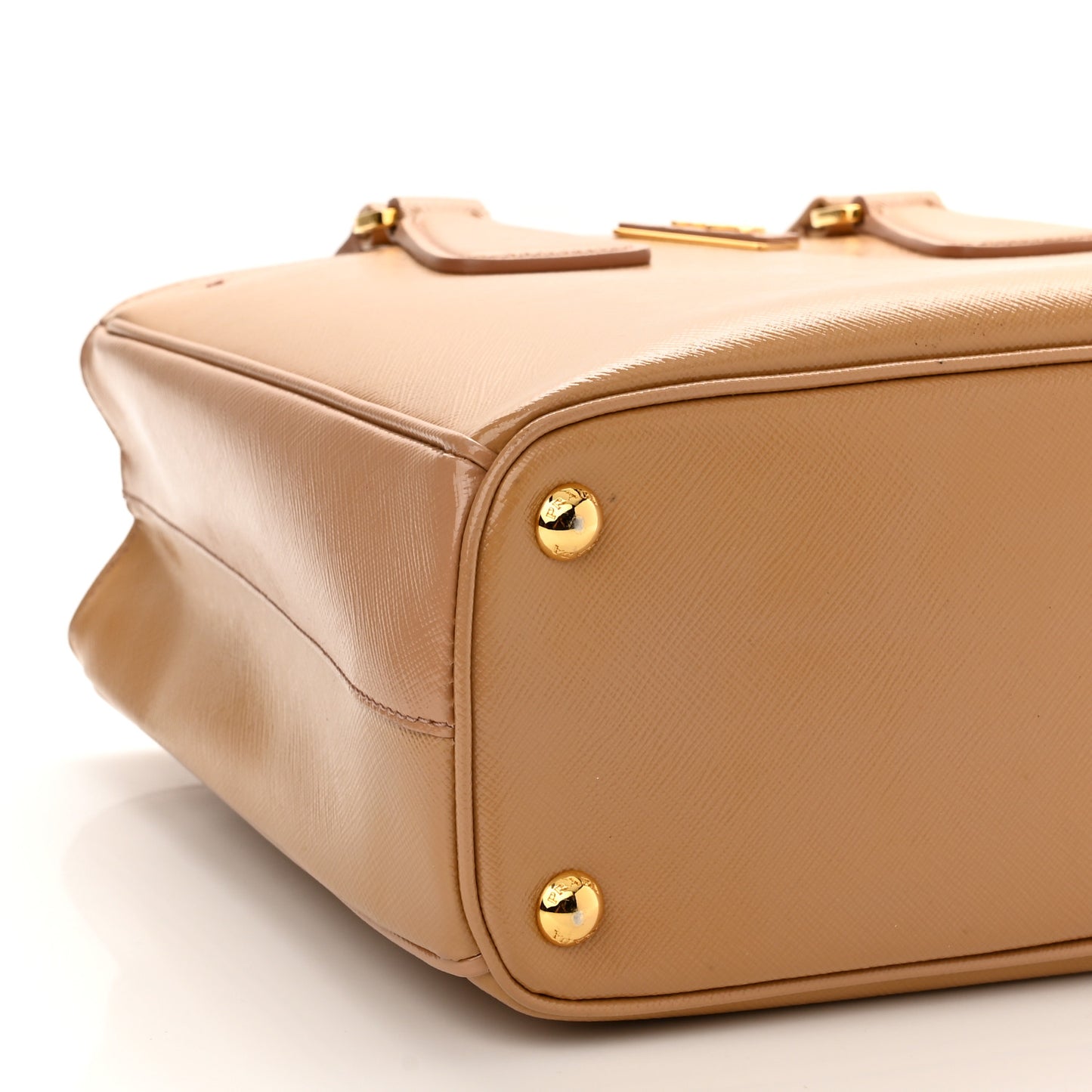 Saffiano Vernice Small Double Handle Tote Bag Cammeo