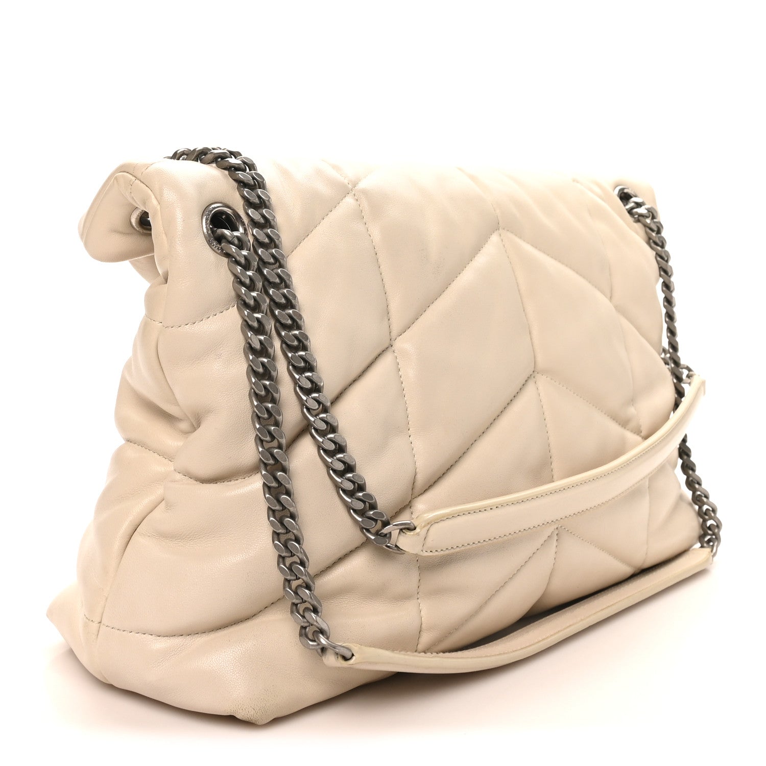 Saint Laurent Lambskin Quilted Medium Loulou Puffer Monogram Chain Satchel Crema Soft 3 of 10