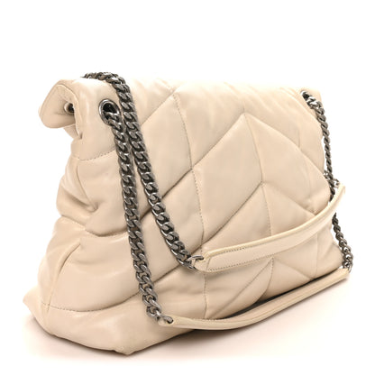 Saint Laurent Lambskin Quilted Medium Loulou Puffer Monogram Chain Satchel Crema Soft 3 of 10