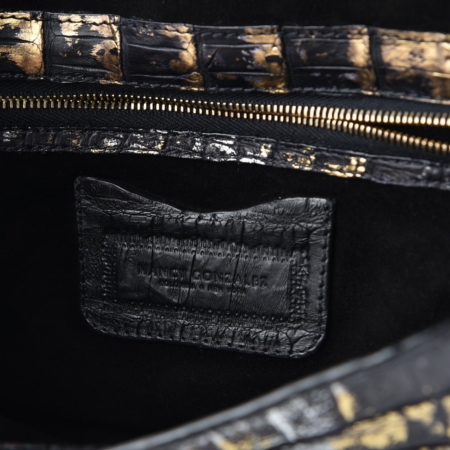 Metallic Crocodile Clutch Black Gold
