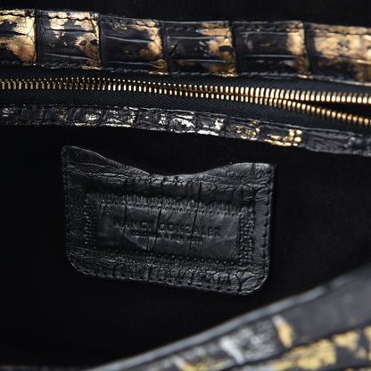 Nancy Gonzalez Metallic Crocodile Clutch Black Gold 6 of 7