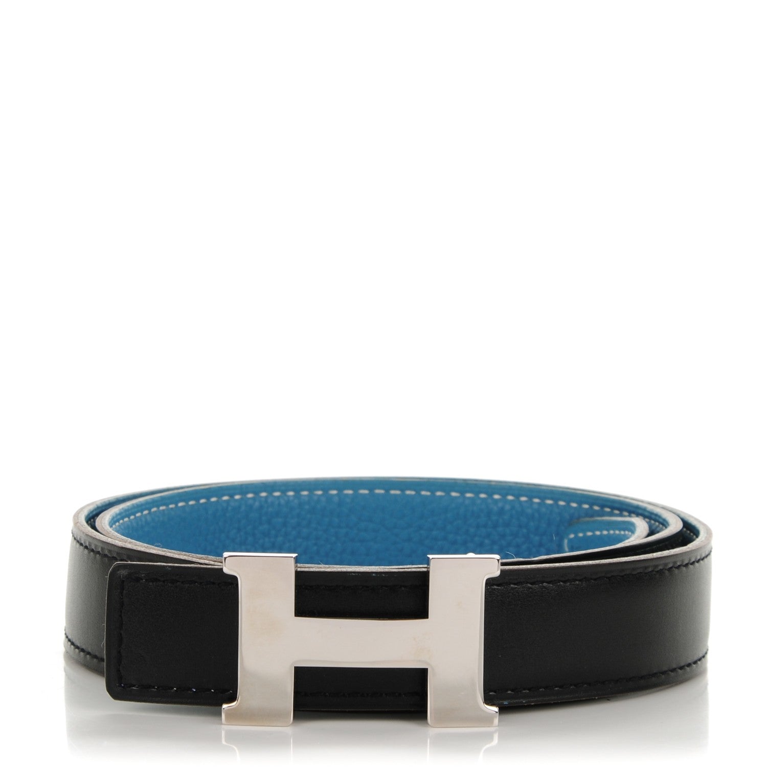 Hermes Box Togo 24mm Constance H Belt 75 Black Blue Jean 1 of 6