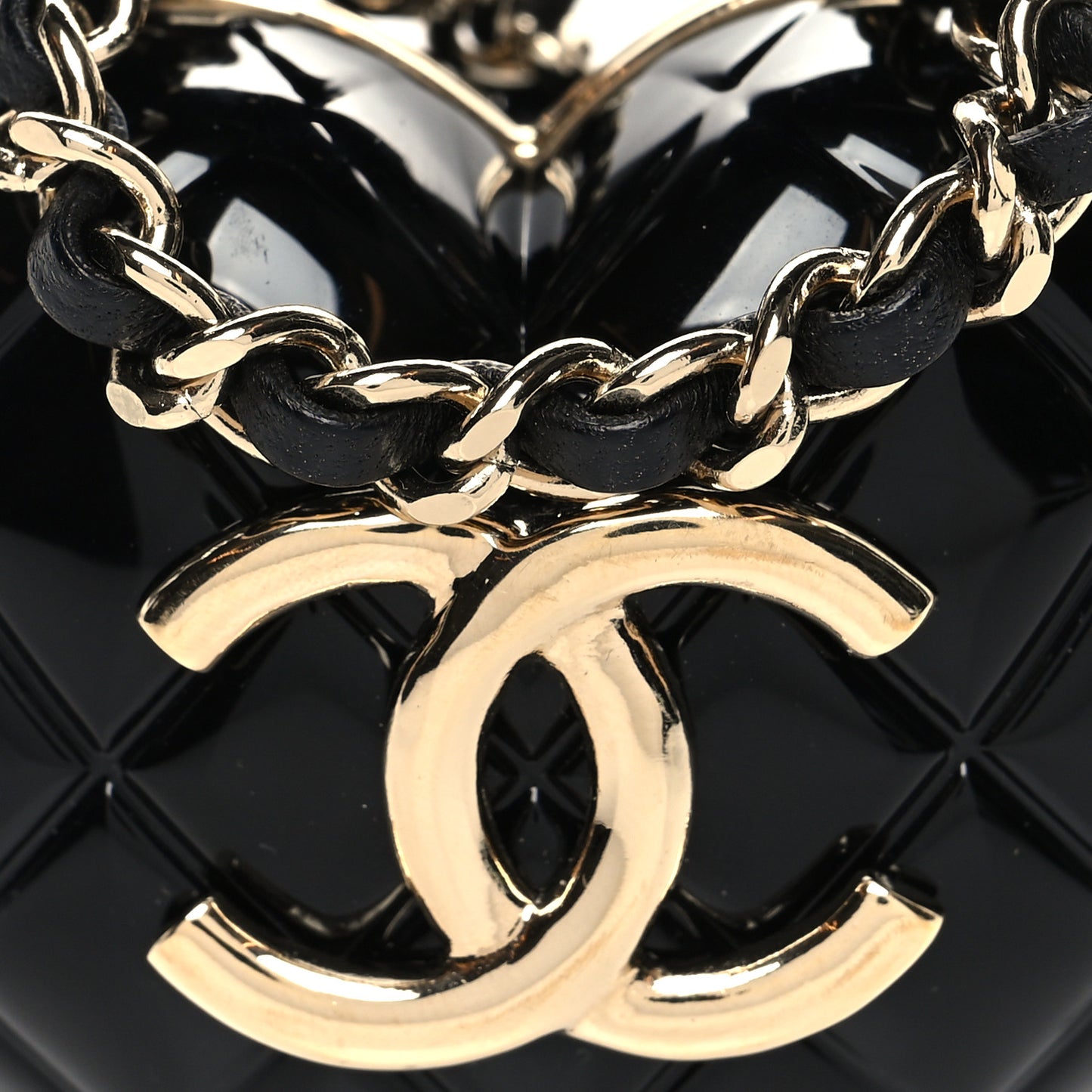Resin CC Heart Crossbody Locket Necklace Gold Black