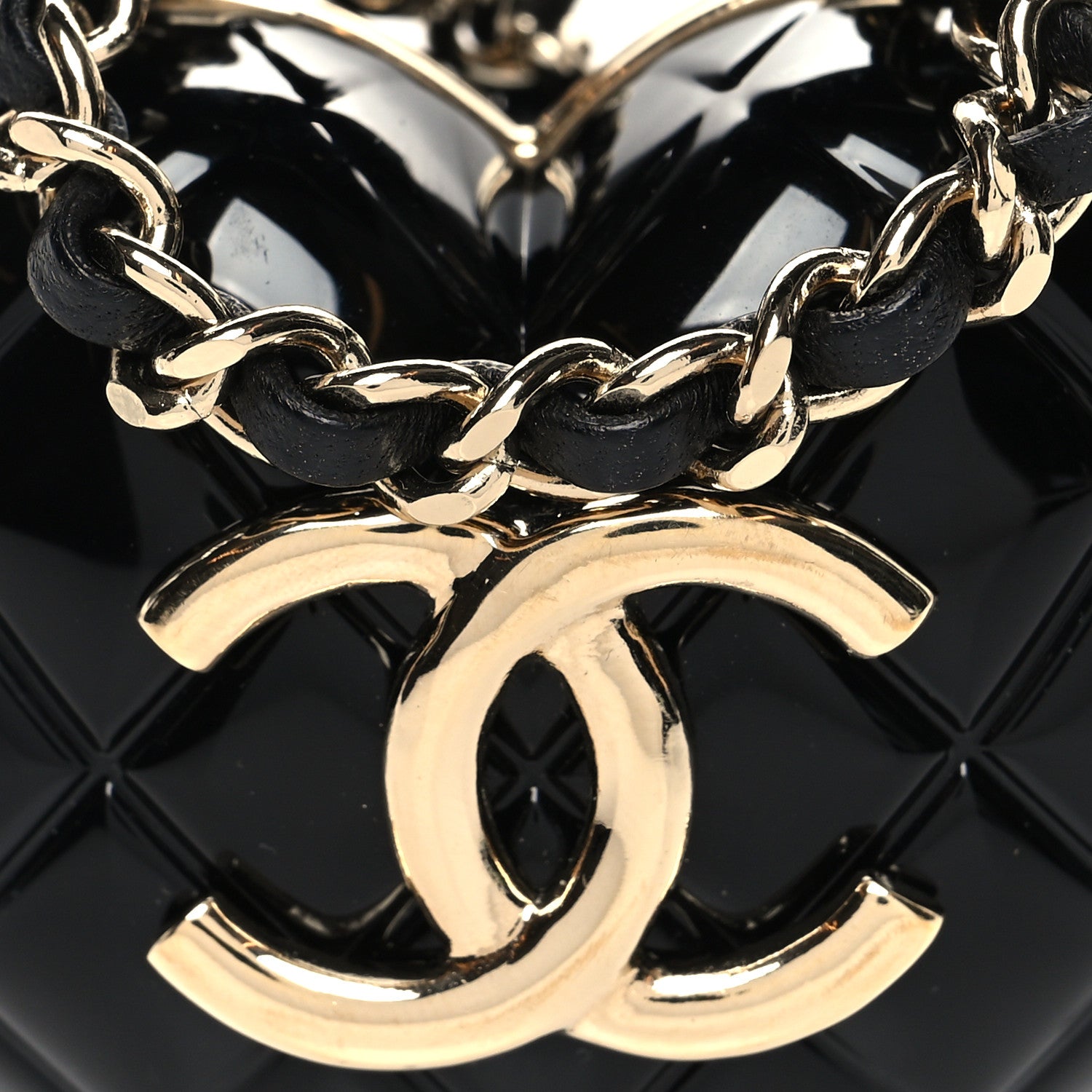 Chanel Resin CC Heart Crossbody Locket Necklace Gold Black 7 of 9
